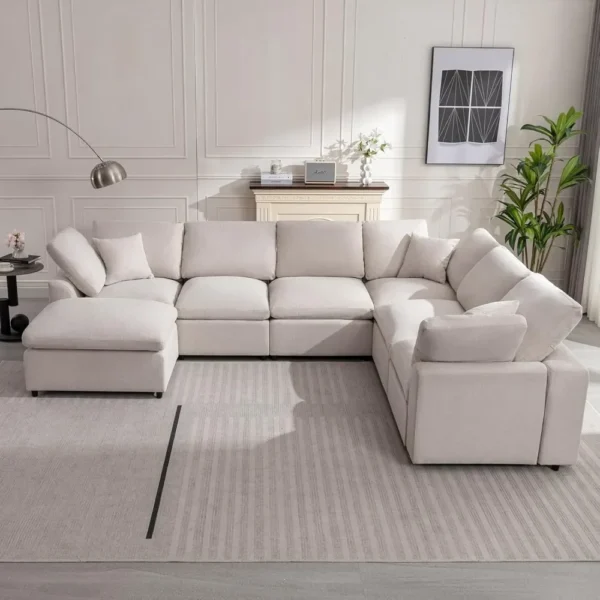 Modular Sectional Sofa Oversized Cloud Couch with Movable Ottoman 7 Seater L-Shaped Sofas Comfy Couches for Living Room - Image 5