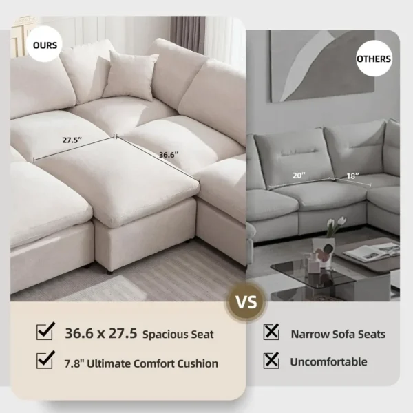 Modular Sectional Sofa Oversized Cloud Couch with Movable Ottoman 7 Seater L-Shaped Sofas Comfy Couches for Living Room - Image 6