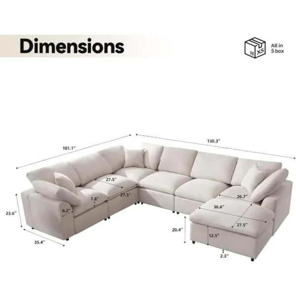 Modular Sectional Sofa Oversized Cloud Couch with Movable Ottoman 7 Seater L-Shaped Sofas Comfy Couches for Living Room - Image 2