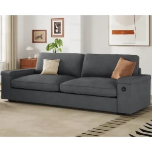 Living Room Sofas, Oversized Comfy Couches, Deep Seat Sofa with Storage and 2 USB Charging Ports, Removable Sofa Cover