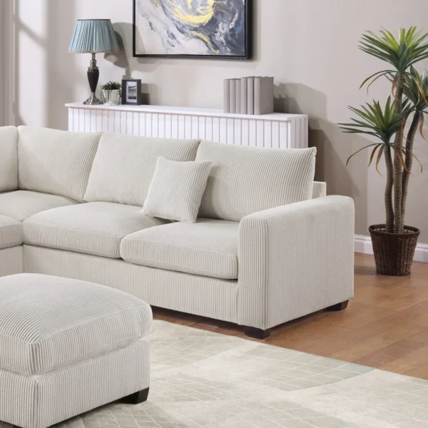 L-Sectional Sofa Corduroy Ivory Color LAF And RAF Loveseats Corner Wedge Ottoman 4pcs Sectional Set Couch Living Room Furniture - Image 3