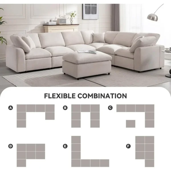 Modular Sectional Sofa Oversized Cloud Couch with Movable Ottoman 7 Seater L-Shaped Sofas Comfy Couches for Living Room - Image 4