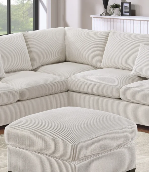 L-Sectional Sofa Corduroy Ivory Color LAF And RAF Loveseats Corner Wedge Ottoman 4pcs Sectional Set Couch Living Room Furniture - Image 5