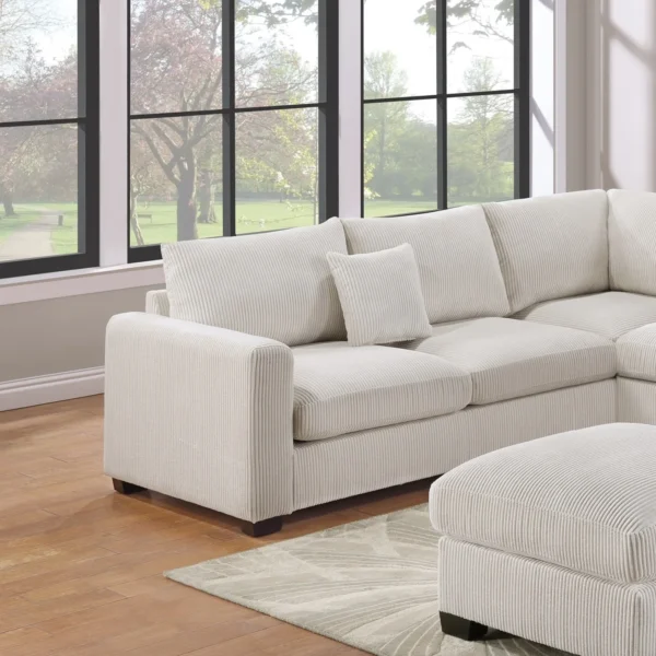 L-Sectional Sofa Corduroy Ivory Color LAF And RAF Loveseats Corner Wedge Ottoman 4pcs Sectional Set Couch Living Room Furniture - Image 2