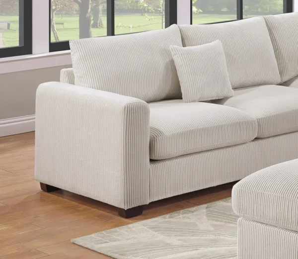 L-Sectional Sofa Corduroy Ivory Color LAF And RAF Loveseats Corner Wedge Ottoman 4pcs Sectional Set Couch Living Room Furniture - Image 4