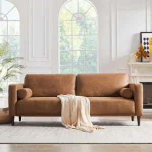 Sofa Couches,79” Mid-Century Modern Couch,Breathable Faux Leather Couch with Upholstered Cushions/Pillows,3-Seat Sofas & Couches
