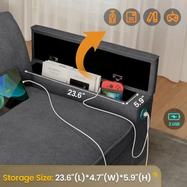 Living Room Sofas, Oversized Comfy Couches, Deep Seat Sofa with Storage and 2 USB Charging Ports, Removable Sofa Cover - Image 2