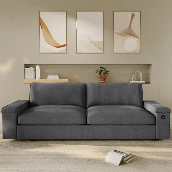 Living Room Sofas, Oversized Comfy Couches, Deep Seat Sofa with Storage and 2 USB Charging Ports, Removable Sofa Cover - Image 5